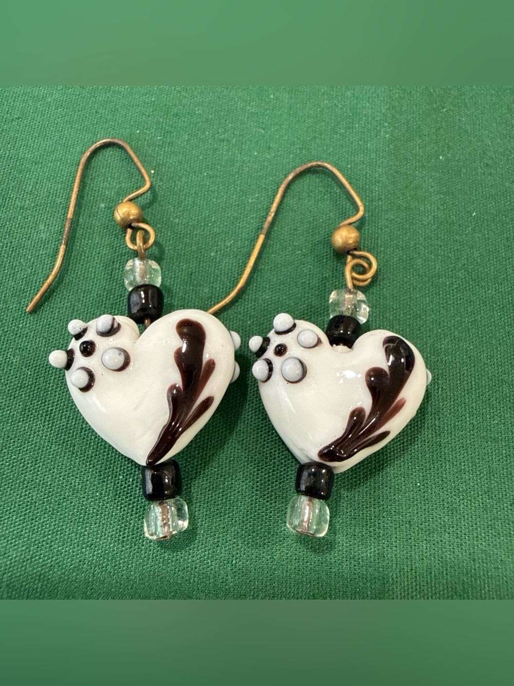 Black &White Lampwork Heart pierced Earrings. 30D